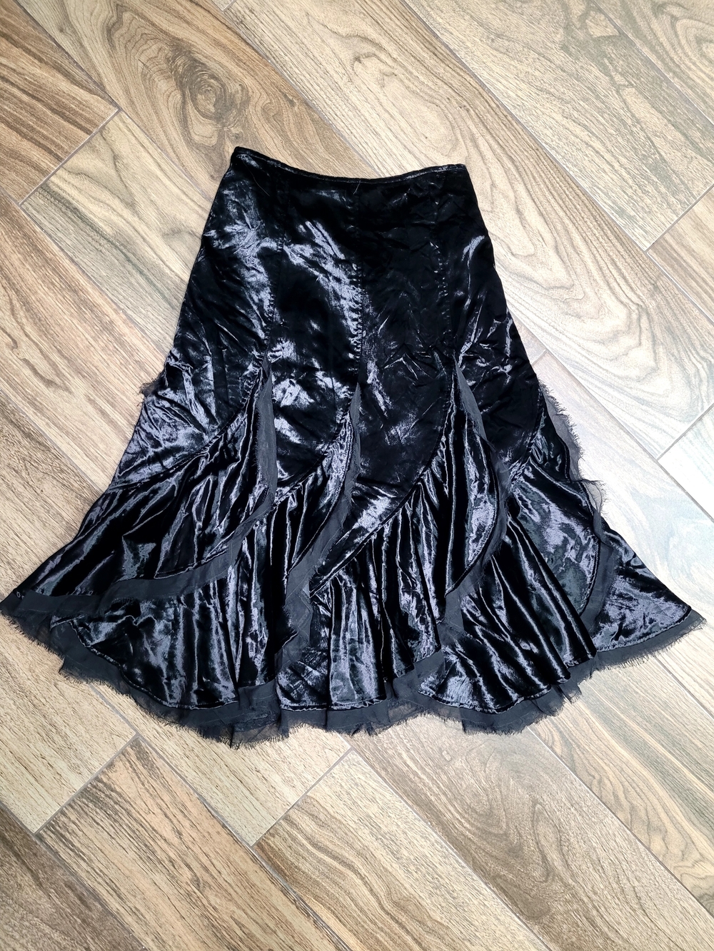 Black Velvet A-Line Skirt with Flared Panel Detail